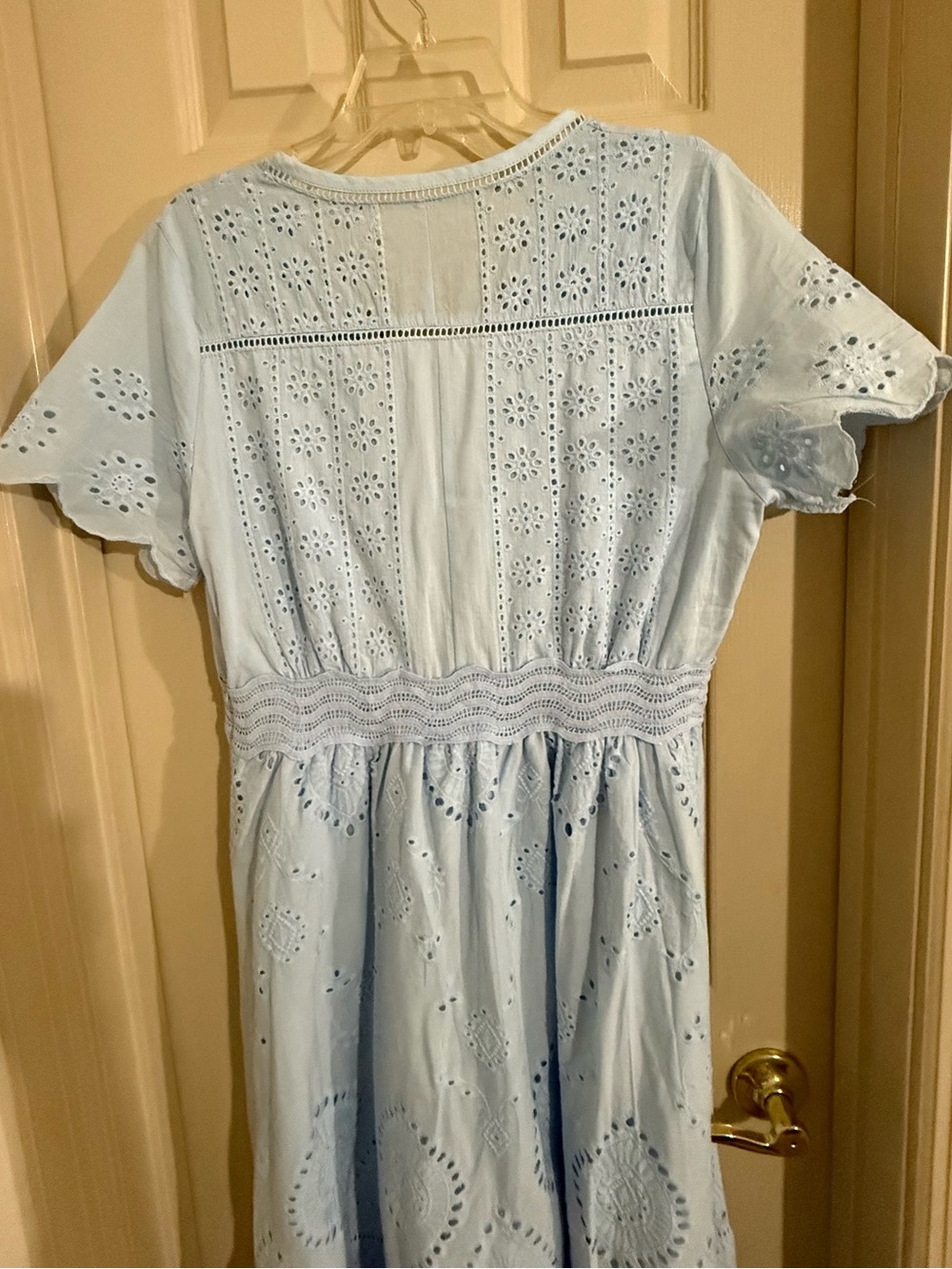 FA Pale Blue Eyelet V-Neck Midi Dress - Picture 14 of 14